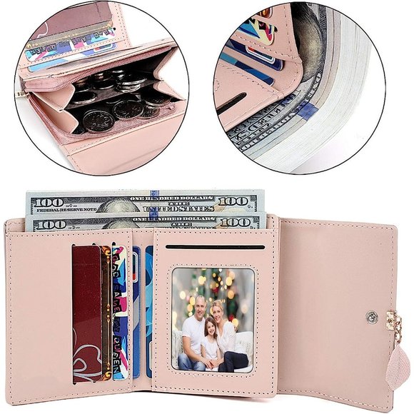 Wallet for Girl Leather Vegan RFID Leaf Pendant Card Holder Checkbook Organizer - Picture 3 of 7